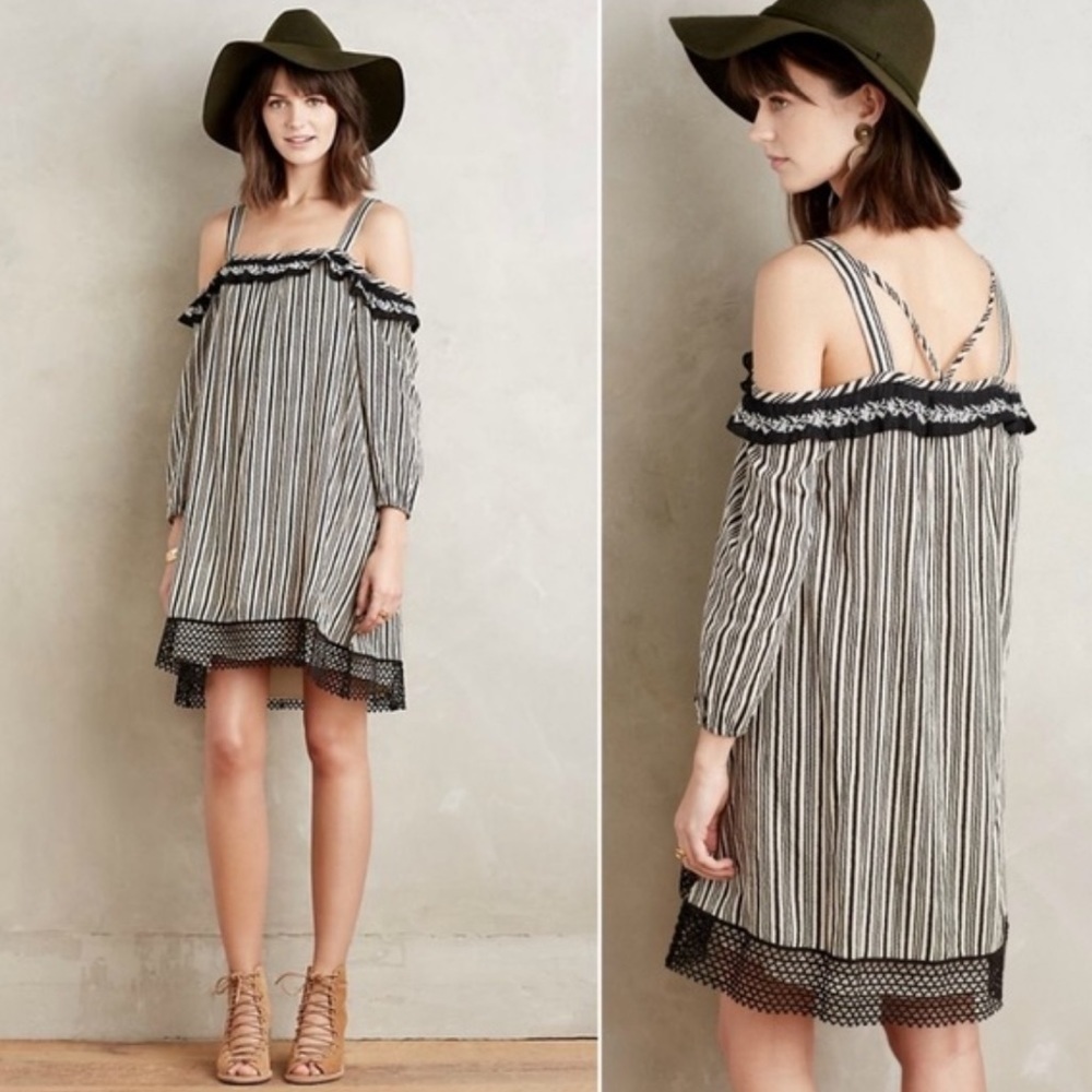 𝅺Vanessa Virginia Anthropologie Vendredi Striped Cold Shoulder Dress S